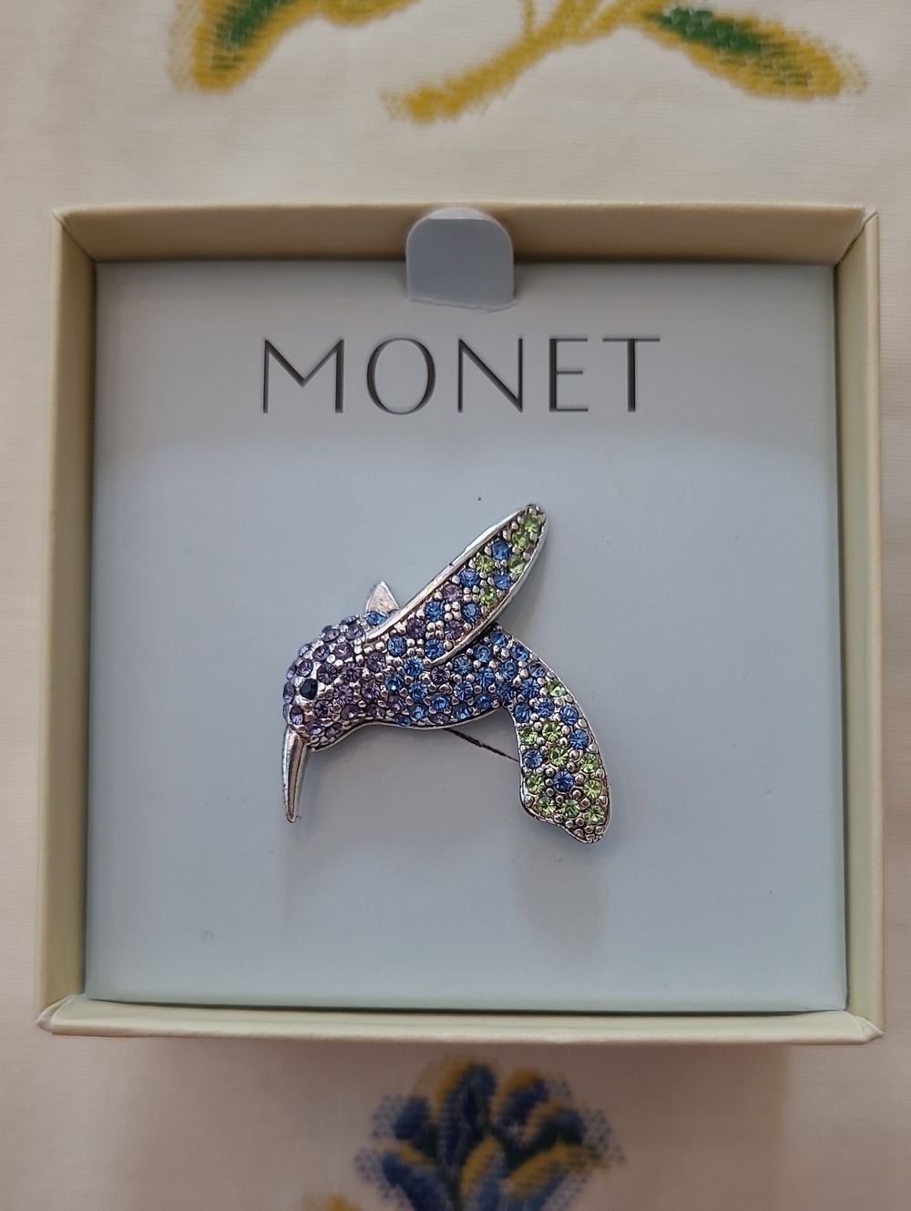 Vintage Monet Hummingbird Pin, New Old Stock (IOB)